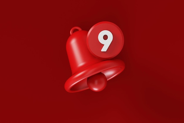 Red notification bell and number 9 on red background