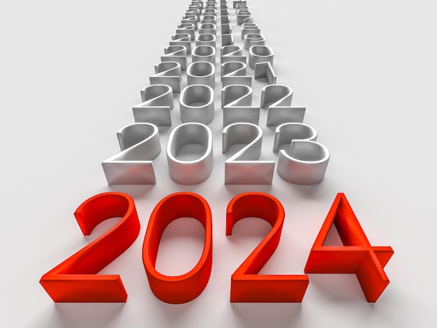 Фото Красное число нового года 2024 вблизи старых лет отпраздновать праздник концепция 3d рендеринг