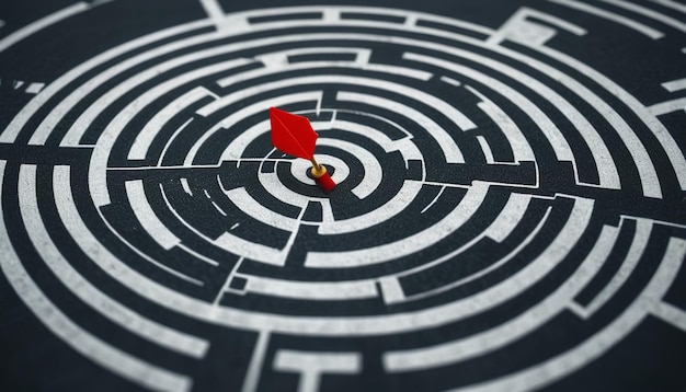 a red object in the center of a maze with a red dot