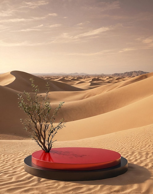 a red object in the desert