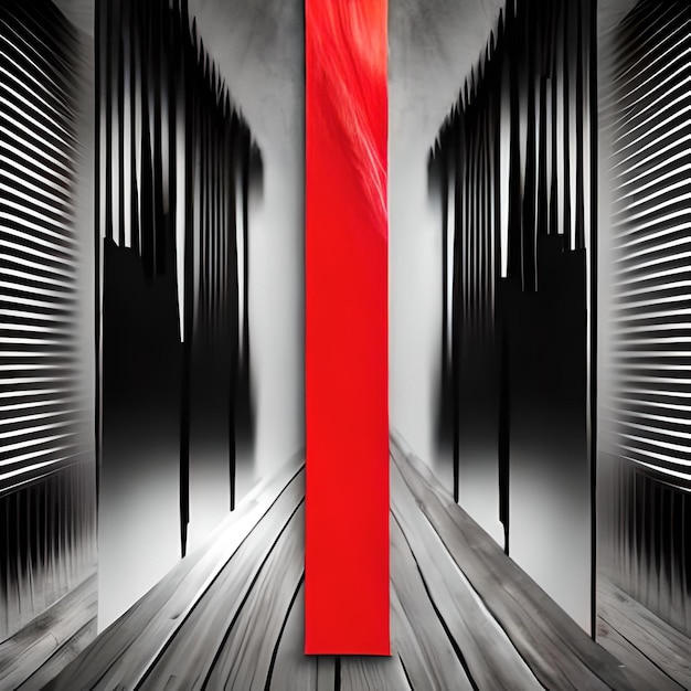 A red object is in the middle of a hallway with blinds.