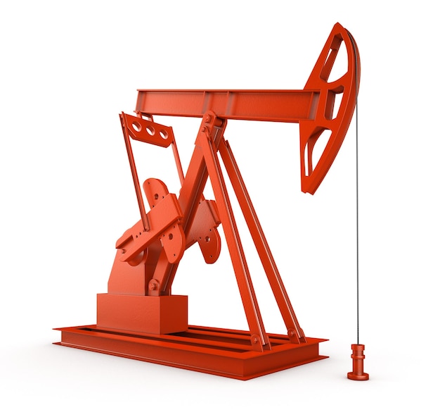 Photo red oil rig on isolated white