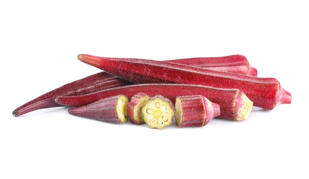 Photo red okra isolated on white background