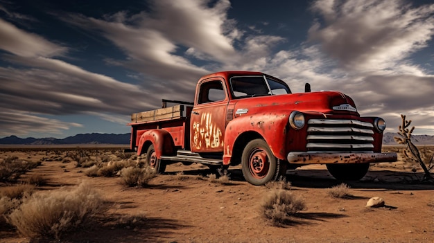 Photo red old truck loaded back