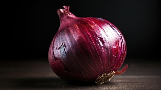 A red onion on a black background