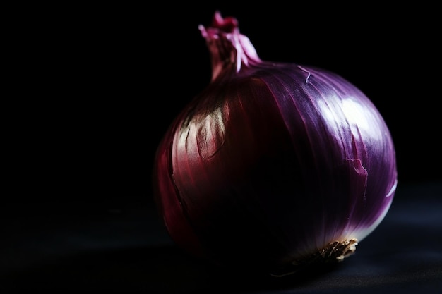 A red onion on a black background