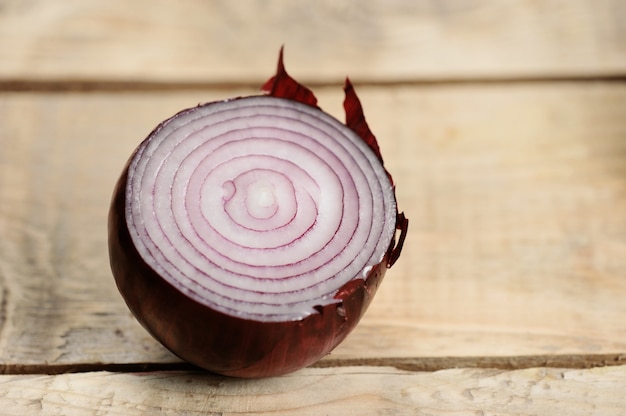 Red onion bulb with cut