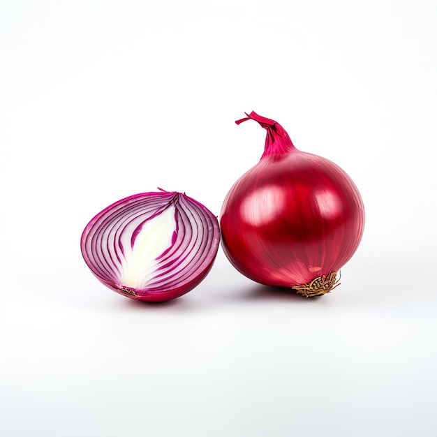 a red onion and a cut onion