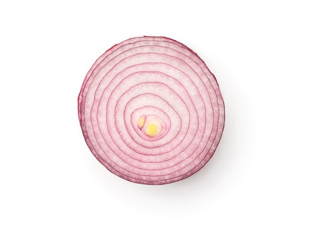 Red onion isolated on white background. Top view