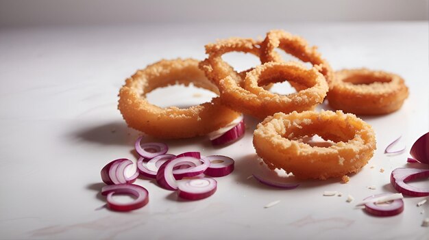 Red onion rings on a plain white surface 6