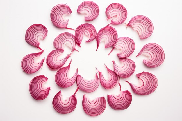 Photo red onion slices isolated on white background top view no shadow