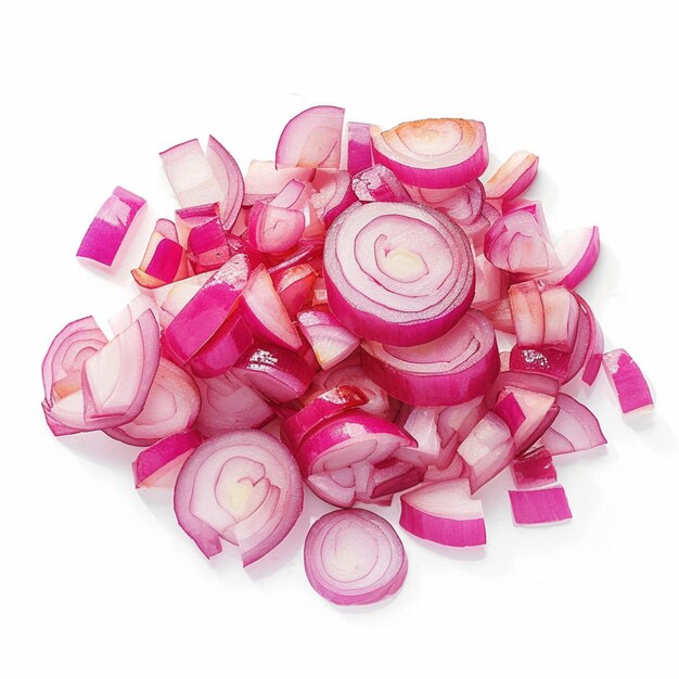 Red onion slices piled up isolated on white background For Social Media Post Size