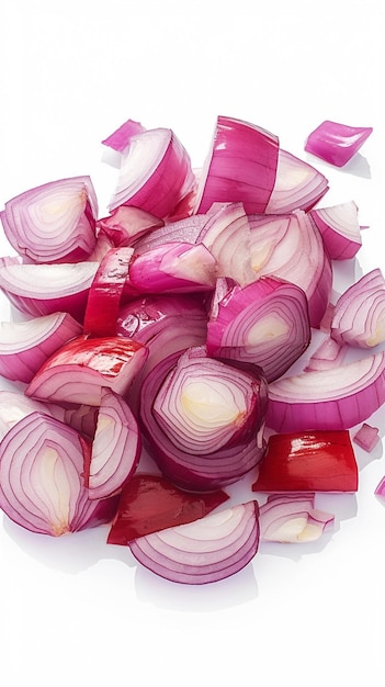 Red onion slices piled up isolated on white background Vertical Mobile Wallpaper