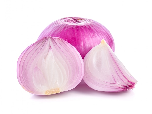 Red onion on white background