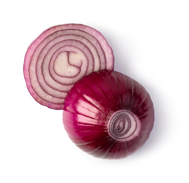 Red onion on white background