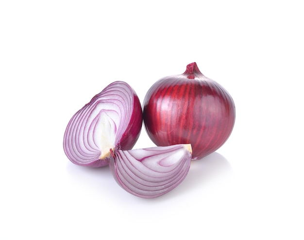 Red onion on white wall