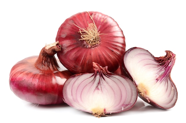 Red onion on a white