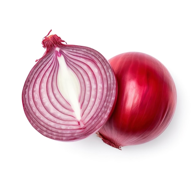 Red onion with cut in half isolated on white background generate ai