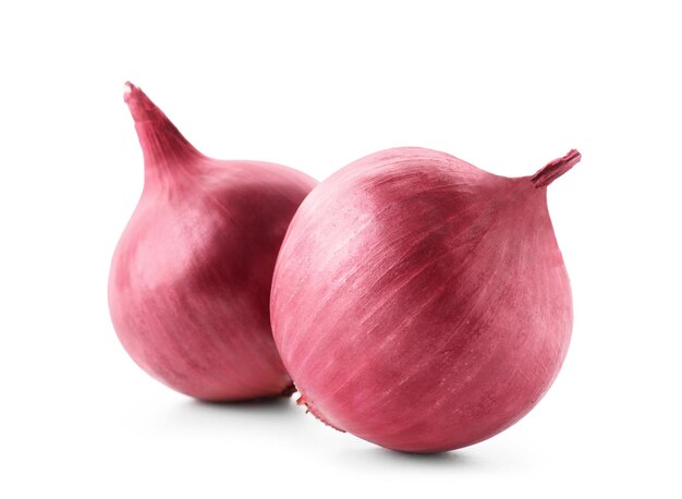 Red onions on white background