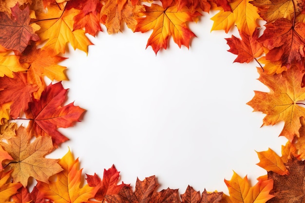 Red and orange autumn leaves on white background generative ai