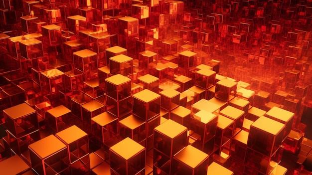 A red and orange background with cubes