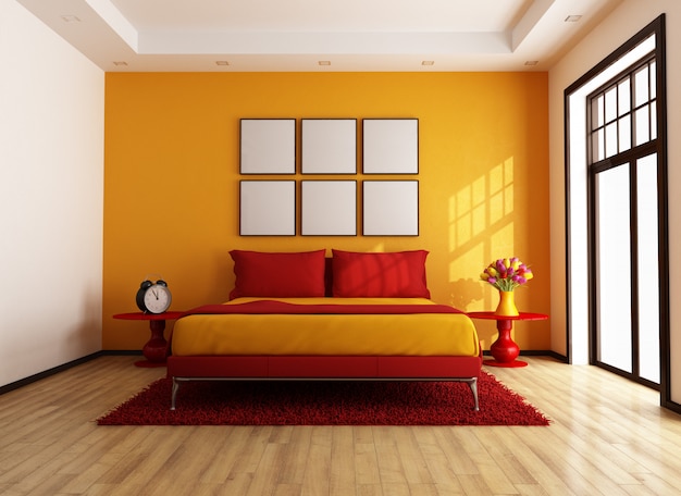 Red and orange contemporary bedroom