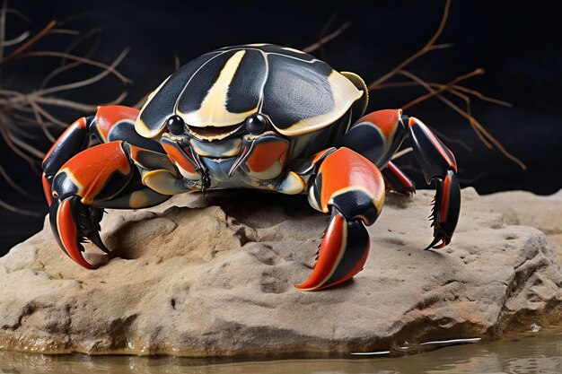 A red and orange crab on a rock