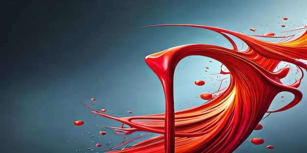 A red and orange liquid is being poured into a blue background.