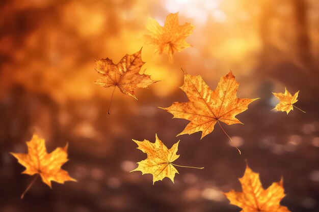 Red and orange maple leaf in autumn time on blurred background ai