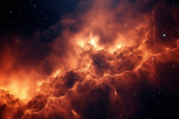 Photo red and orange nebula in the night sky