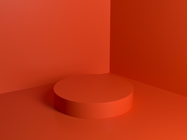 Red orange podium abstract composition for product presentation high angle 3d render 3d illustration