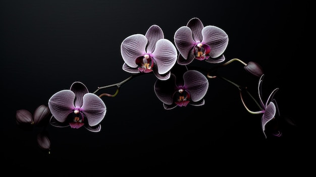 red orchids with drops on black background