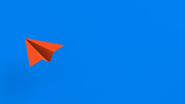 Красный бумажный самолетик оригами на синем фоне 3d Иллюстрация 3d рендеринг