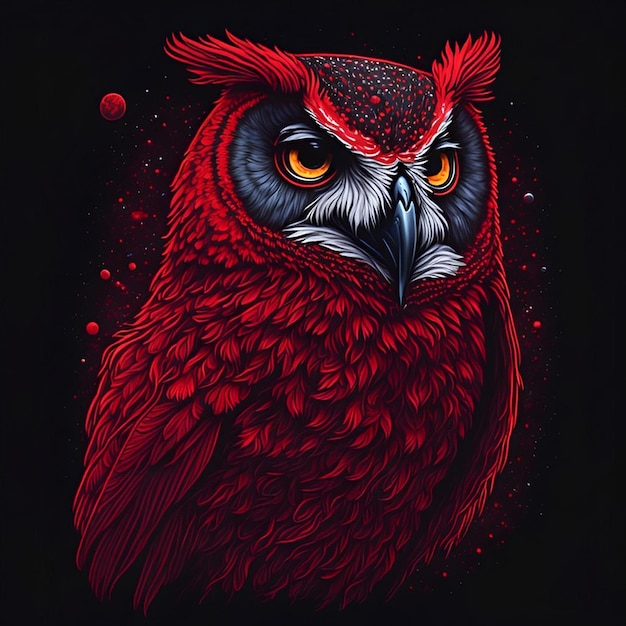 Red owl looking up illustration