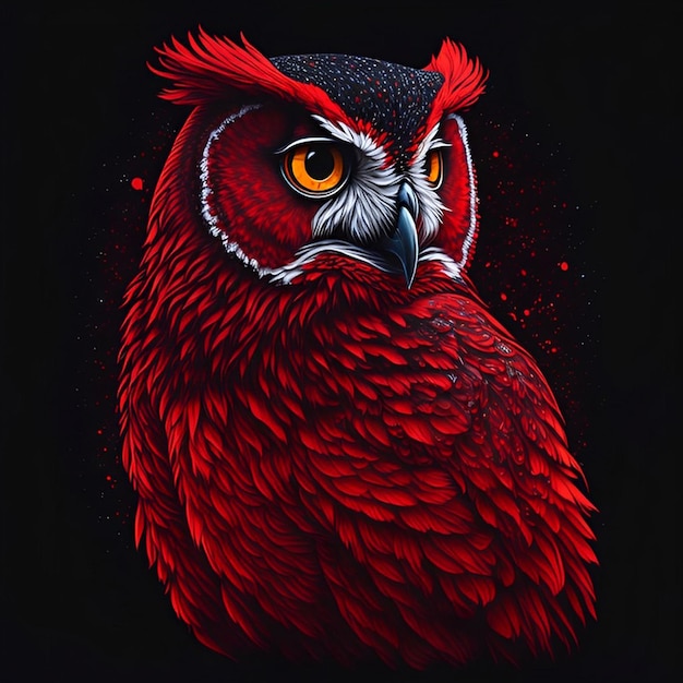 Red owl looking up illustration