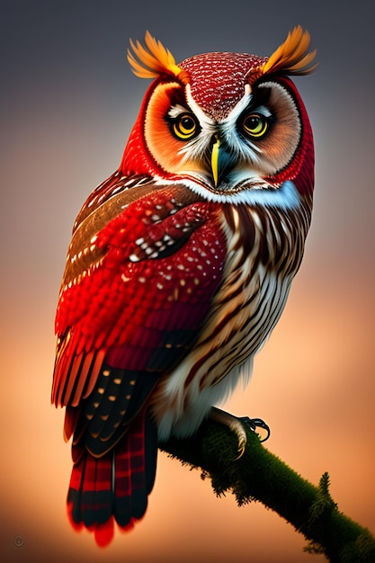 red owl sitting on a branch
