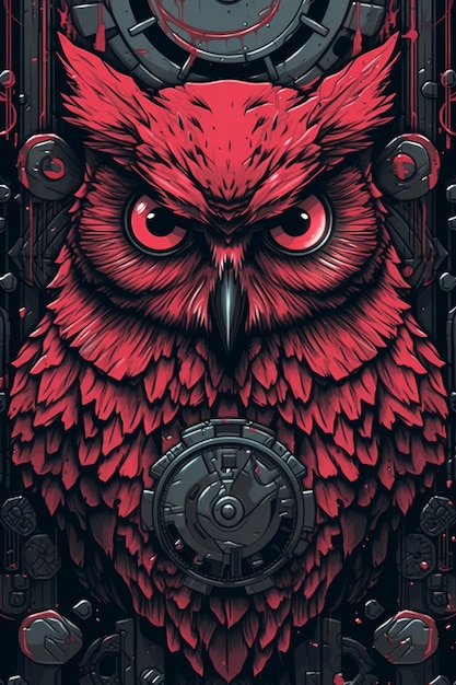 Photo a red owl with a black face and a black eye is sitting on a black background.