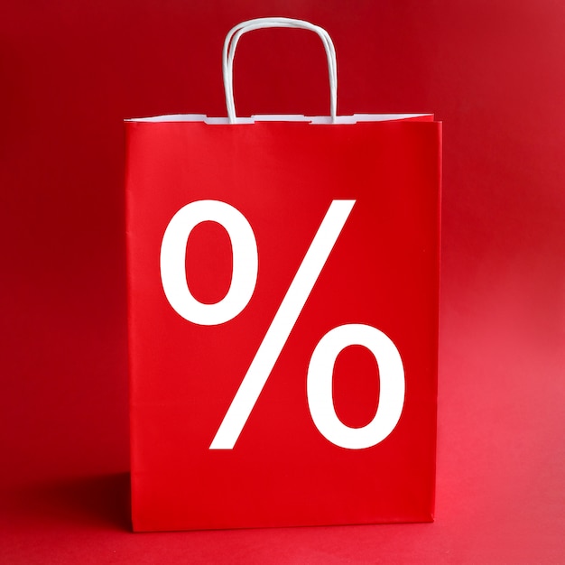 Red packet with percent sign closeup