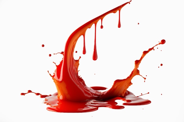 Red paint splash Tomato strawbery or red juice splashing Ketchup splash on isolated white background