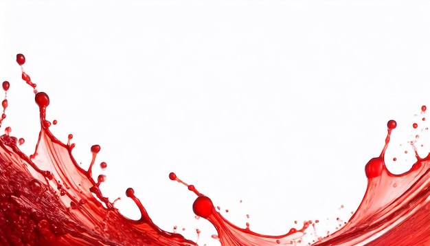 Red paint splashes fly on a white canvas