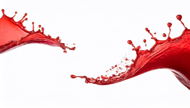 Red paint splashes fly on a white canvas