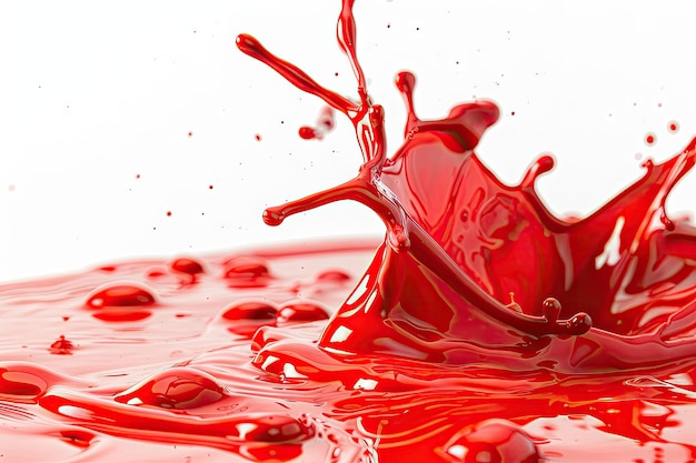 Red paint splashes on white background