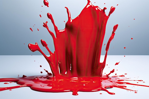 A red paint splashing out of a white surface
