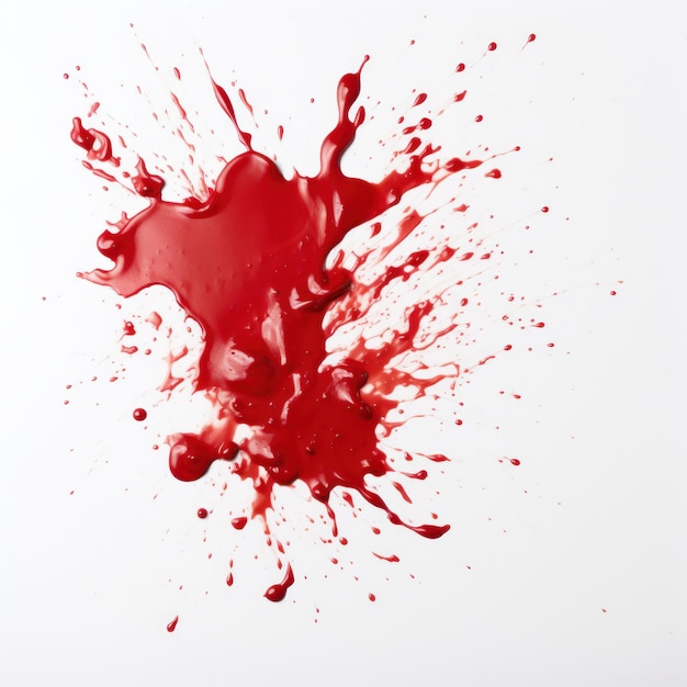 Red Paint Splatter On White Background Abstract Red Liquid Splash with Droplets