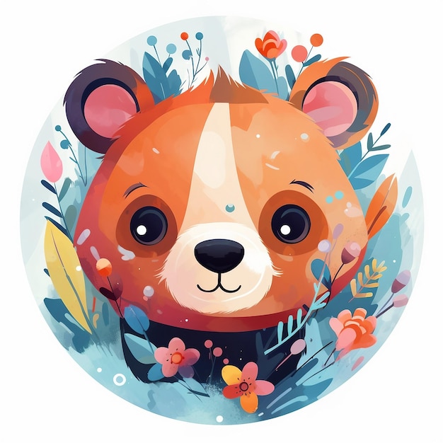 Photo a red panda bear surrounded by flowers and leaves