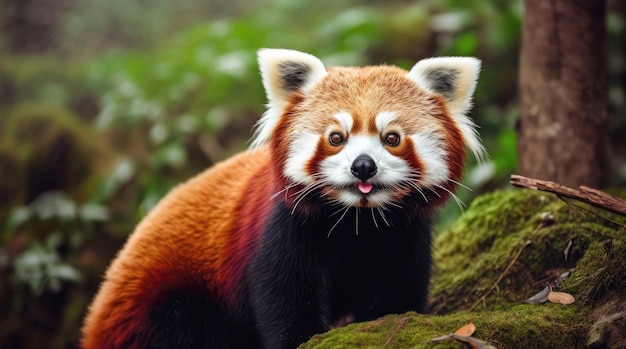 Red panda close up in the wild endangered