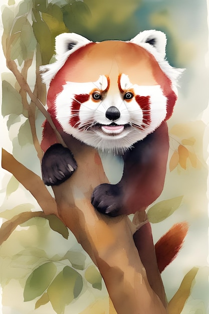 Фото Красная панда в стиле акварели
