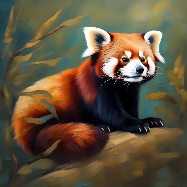 Red panda in oil painting style