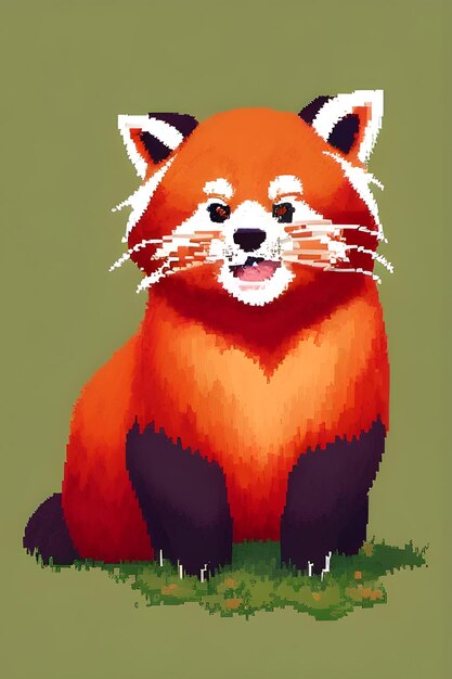 Photo red panda in pixel style