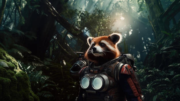 Photo a red panda rocket extraordinary photorealism cinematic